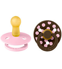 BIBS Colour Pacifiers - Size 2 - Round - 2-Pack - Baby Pink/Moch