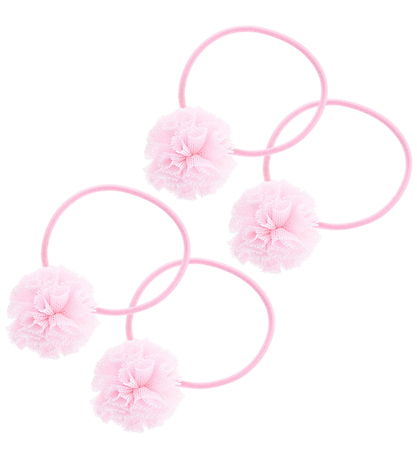 By Stær Haargummis m. Pompons - Svea - 4er-Pack - Rosa