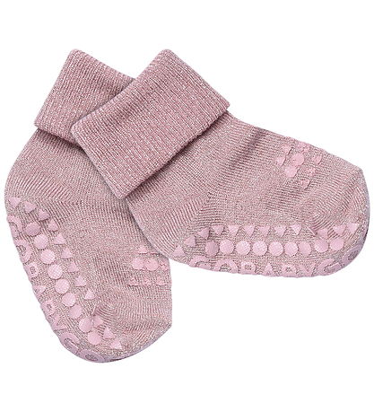 GoBabyGo Socks - Non-Slip - Woodrose w. Glitter