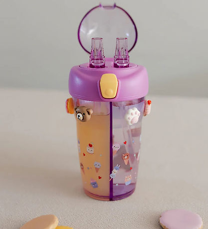 Petit Monkey Water Bottle w. Straws - 430 mL. - Sparkling Sweets