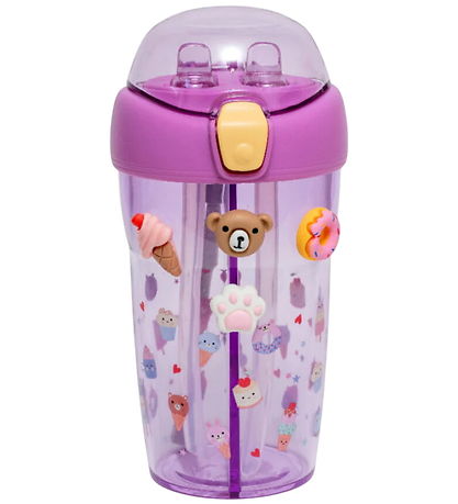 Petit Monkey Water Bottle w. Straws - 430 mL. - Sparkling Sweets
