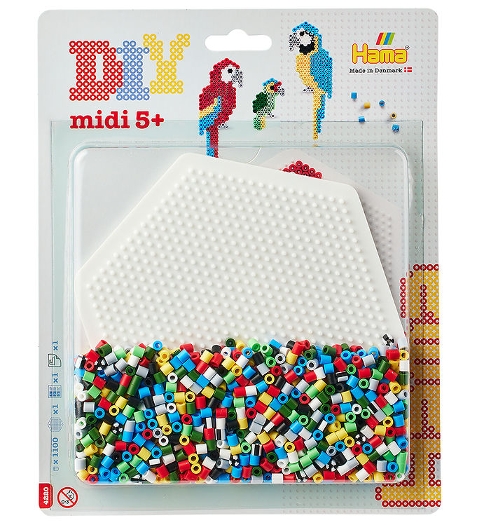 Hama Midi Pärlor - 1100 st. + 1 tallrik - Stor Sexkant - Papegoj