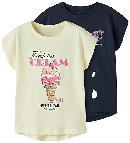 Name It T-shirt - NkfViolet - 2-pack - Marinblå Blazer/Pear Sorb