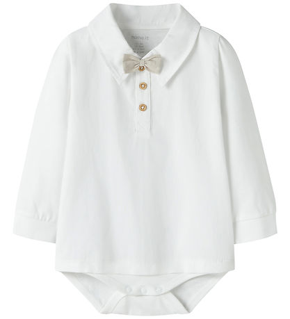 Name It Romper l/s - NbmNoller - Bright White/Bowtie Chateau Gre