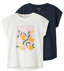 Name It T-shirt 2-Pack - NfkVigea - Cloud Dancer/Navy Blazer