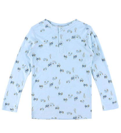 Joha Bluse - Bambus - Hellblau m. Traktoren