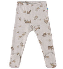 Joha Leggings w. Feet - Light Beige w. Farm Animals