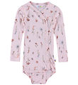 Joha Wrap Bodysuit l/s - Bamboo - Pink w. Flowers