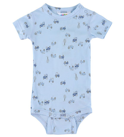 Joha Bodysuit s/s - Bamboo - Light Blue w. Tractors