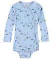 Joha Wrap Bodysuit l/s - Bamboo - Light Blue w. Tractors