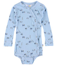 Joha Wrap Bodysuit l/s - Bamboo - Light Blue w. Tractors