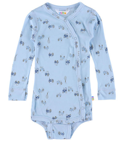 Joha Wrap Bodysuit l/s - Bamboo - Light Blue w. Tractors
