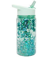 Petit Monkey Water Bottle w. Spout - 300 ml - Green w. Glitter