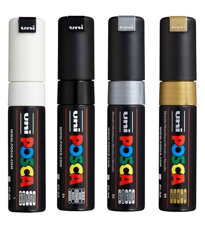 Posca Markers - PC-8K - 4 pcs - Black/White/Metallic Posca Markers - PC-8K - 4 pcs - Black/White/Metallic
