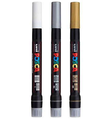 Posca 마커펜 포함 브러쉬 팁 - PCF-350 - 3개 - 실버/골드/화이트