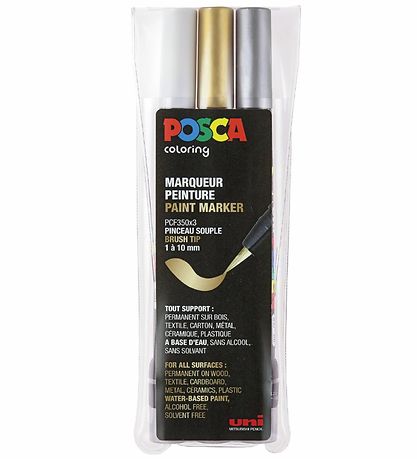 Posca 마커펜 포함 브러쉬 팁 - PCF-350 - 3개 - 실버/골드/화이트