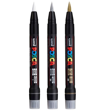 Posca 마커펜 포함 브러쉬 팁 - PCF-350 - 3개 - 실버/골드/화이트