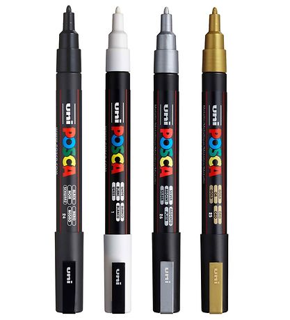 Posca Corner Markers - PC-3M - 4 pcs - Gold/Silver/White/Black Posca Corner Markers - PC-3M - 4 pcs - Gold/Silver/White/Black