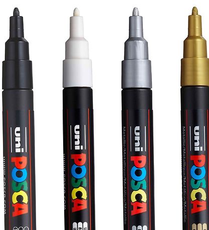 Posca Corner Markers - PC-3M - 4 pcs - Gold/Silver/White/Black Posca Corner Markers - PC-3M - 4 pcs - Gold/Silver/White/Black