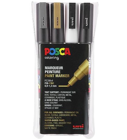 Posca Corner Markers - PC-3M - 4 pcs - Gold/Silver/White/Black Posca Corner Markers - PC-3M - 4 pcs - Gold/Silver/White/Black