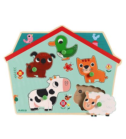 Puzzle av. Son Djeco - 5 Briques - Bois - Ouaf Ouaf Puzzle av. Son Djeco - 5 Briques - Bois - Ouaf Ouaf