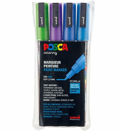Posca Tuschen - PC-3ML - 4 st. - Blau/Grün/Violett m. Glitzer