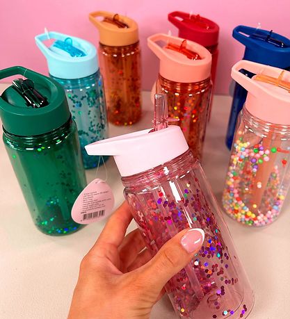 Petit Monkey Water Bottle w. Straw - 300 ml - Glitter Night Blue Petit Monkey Water Bottle w. Straw - 300 ml - Glitter Night Blue