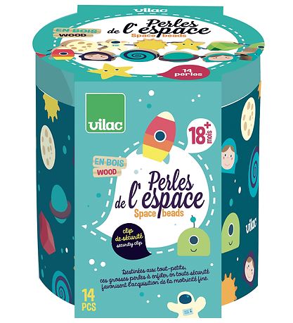 Vilac Wooden Beads - 14 Parts - The Space & Stars Vilac Wooden Beads - 14 Parts - The Space & Stars