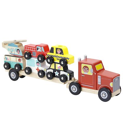 Vilac Vrachtwagen - Incl. Aanhangwagen m. Stapelwagens - Hout Vilac Vrachtwagen - Incl. Aanhangwagen m. Stapelwagens - Hout