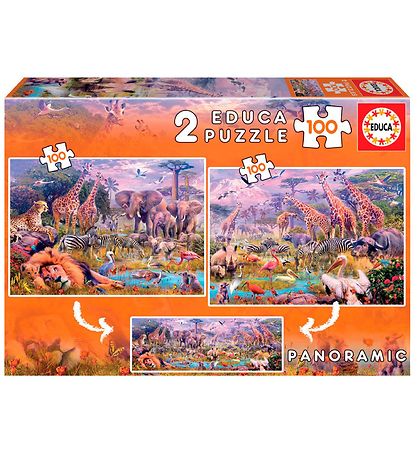 Educa Puzzle - Panorama - 2x100 Pieces - Savannah Educa Puzzle - Panorama - 2x100 Pieces - Savannah