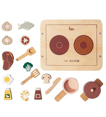 Petit Monkey Toy Kitchen - 17 Parts - Wood Petit Monkey Toy Kitchen - 17 Parts - Wood
