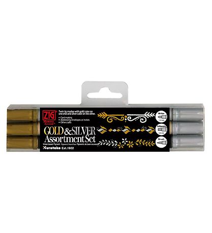 Zig Markers - Twin Tip - 3 pcs - Gold and Silver Zig Markers - Twin Tip - 3 pcs - Gold and Silver