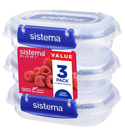 Sistema Lunchbox - Rectangle klip it Plus - 3-Pack - 180ml - Blu Sistema Lunchbox - Rectangle klip it Plus - 3-Pack - 180ml - Blu