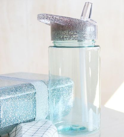 A Little Lovely Company Water Bottle w. Straw - 450 ml - Silver  A Little Lovely Company Water Bottle w. Straw - 450 ml - Silver