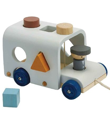 PlanToys Trekspeelgoed - Bus m. Vormensorteerbox - Hout/Lichtbla