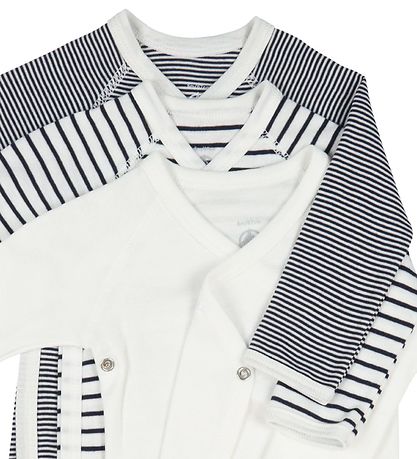 Petit Bateau Wickelbody l/ä - 3er-Pack - Blau/Weiß gestreift