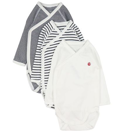 Petit Bateau Wickelbody l/ä - 3er-Pack - Blau/Weiß gestreift