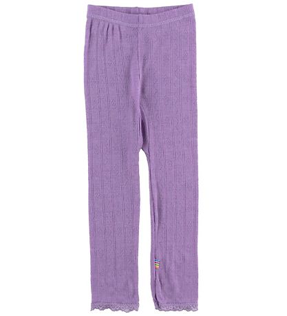 Joha Leggings - Ull/Silke - Lila m. Hålmönster Joha Leggings - Ull/Silke - Lila m. Hålmönster