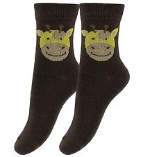 Fuzzies Socks - 2-Pack - Brown w. Giraffe Fuzzies Socks - 2-Pack - Brown w. Giraffe