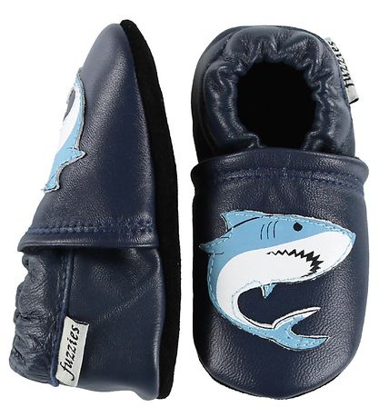 Fuzzies Soft Sole Leather Shoes - Hektor - Dark Blue w. Shark Fuzzies Soft Sole Leather Shoes - Hektor - Dark Blue w. Shark