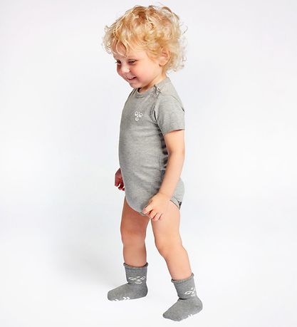 Hummel Baby Socks - HMLSnubbie - Grey Melange w. Non-Slip Hummel Baby Socks - HMLSnubbie - Grey Melange w. Non-Slip