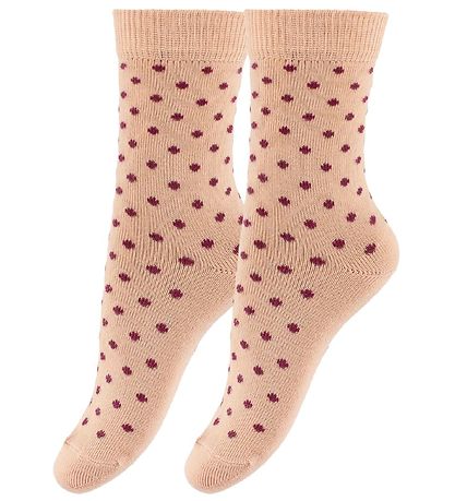 Fuzzies Socks - 2-Pack - Light Peach w. Bordeaux Dots Fuzzies Socks - 2-Pack - Light Peach w. Bordeaux Dots