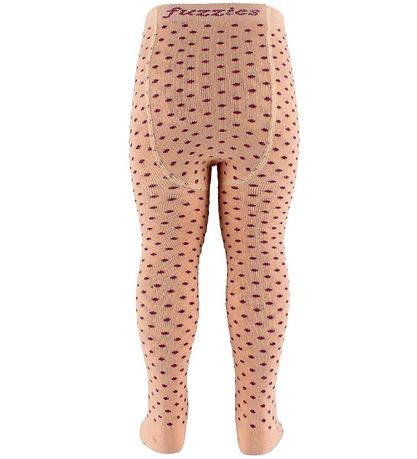 Fuzzies Tights - Light Peach w. Bordeaux Dots Fuzzies Tights - Light Peach w. Bordeaux Dots