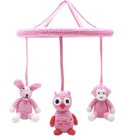 NatureZoo Baby Mobile - Pink w. Owl/Rabbit/Monkey NatureZoo Baby Mobile - Pink w. Owl/Rabbit/Monkey