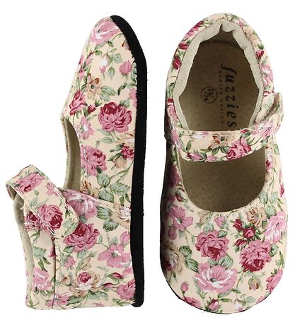 Fuzzies Ballerina Hausschuhe - Pink - Puder m. Blumen Fuzzies Ballerina Hausschuhe - Pink - Puder m. Blumen