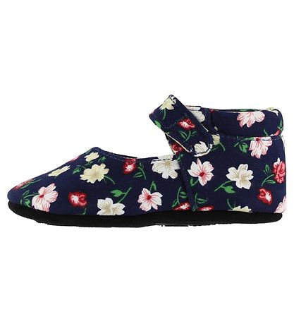 Fuzzies Ballerina Pantoffels - Flora - Navy m. Bloemen