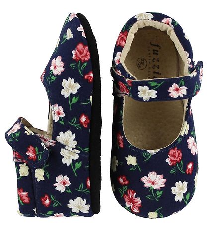 Fuzzies Ballerina Pantoffels - Flora - Navy m. Bloemen