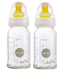 Hevea Babyflaschen - 2er-Pack - Glas & Naturgummi - Weiß
