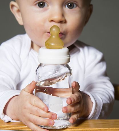 Hevea Feeding Bottles - 2-Pack - Glass & Rubber - White Hevea Feeding Bottles - 2-Pack - Glass & Rubber - White