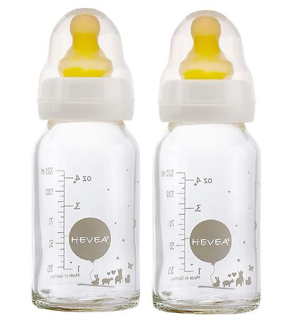 Hevea Feeding Bottles - 2-Pack - Glass & Rubber - White Hevea Feeding Bottles - 2-Pack - Glass & Rubber - White